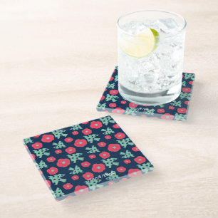 Posavasos De Vidrio patrón_7_camellia y pájaro_1