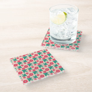 Posavasos De Vidrio patrón_8_camellia y pájaro_2