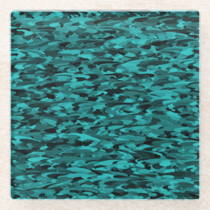 Posavasos De Vidrio Patrón abstracto azul verdoso negro