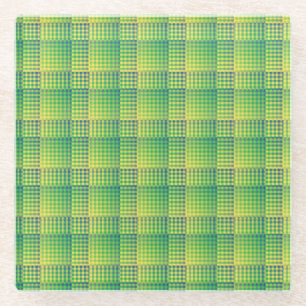Posavasos De Vidrio Patrón abstracto de cuadros verdes y azules