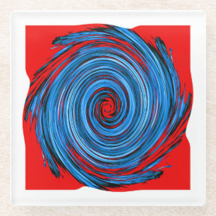 Posavasos De Vidrio Patrón abstracto de remolque rojo azul