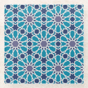 Posavasos De Vidrio Patrón Abstracto En Azul Y Gris