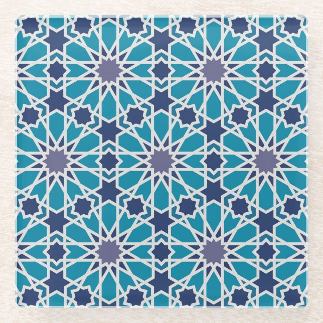 Posavasos De Vidrio Patrón Abstracto En Azul Y Gris (Anverso)