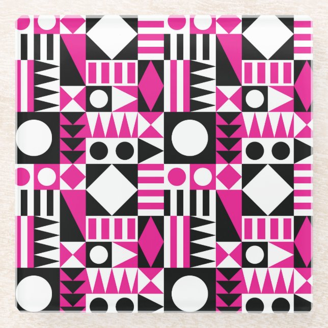 Posavasos De Vidrio Patrón abstracto moderno de mediados de siglo. (Anverso)