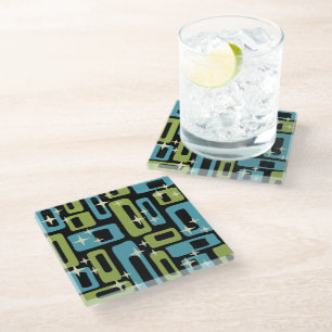 Posavasos De Vidrio Patrón abstracto moderno de mediados de siglo