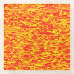 Posavasos De Vidrio Patrón abstracto Naranja rojo amarillo