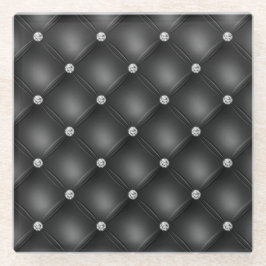 Posavasos De Vidrio Patrón acolchado de diamante negro de lujo