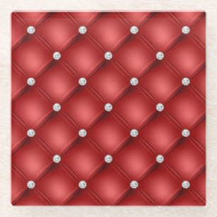 Posavasos De Vidrio Patrón acolchado de diamante rojo de lujo