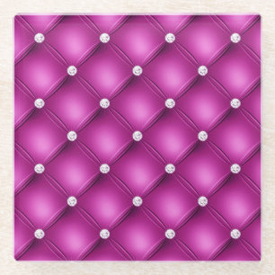 Posavasos De Vidrio Patrón acolchado de diamante rosa de lujo