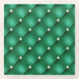 Posavasos De Vidrio Patrón acolchado de diamante verde de lujo