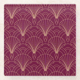 Posavasos De Vidrio patrón Art Deco con motivos de abanico geométrico 