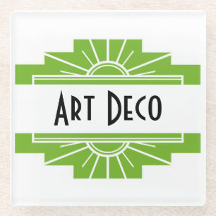 Posavasos De Vidrio Patrón Art Deco de Sunburst en vidrio blanco y lim