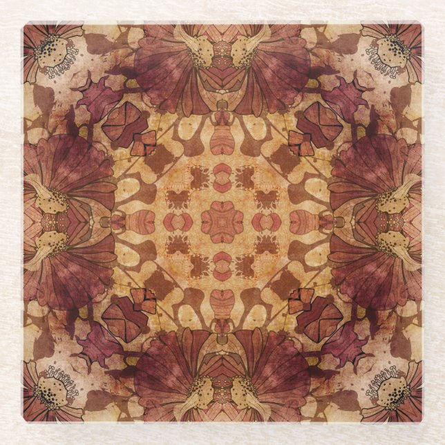 Posavasos De Vidrio Patrón Art Nouveau geométrico, ornamental. (Anverso)