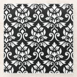 Posavasos De Vidrio Patrón blanco de Feuille Damask en negro