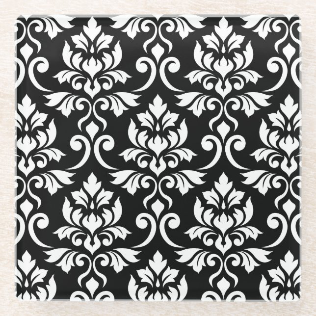 Posavasos De Vidrio Patrón blanco de Feuille Damask en negro (Anverso)