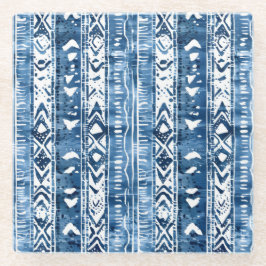 Posavasos De Vidrio Patrón blanco y azul de Sashiko