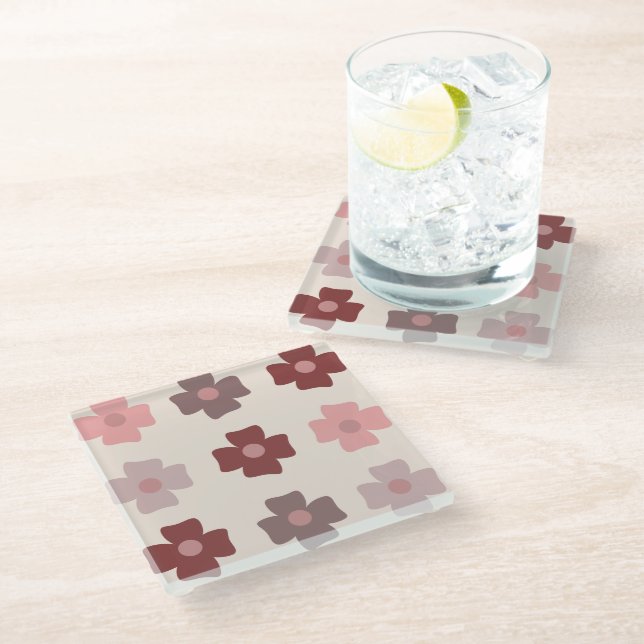 Posavasos De Vidrio Patrón bohemio de flor rosa marrón (Angular)