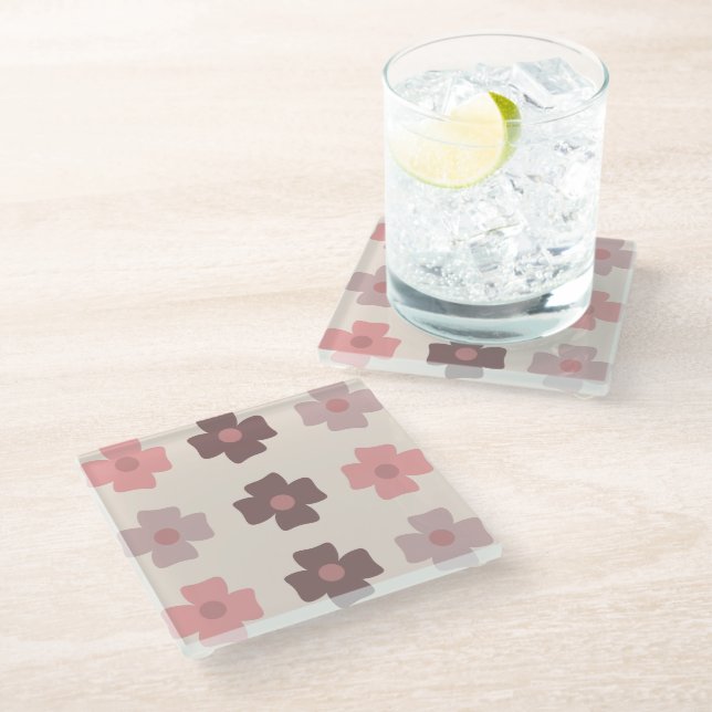 Posavasos De Vidrio Patrón bohemio de flor rosa marrón (Angular)