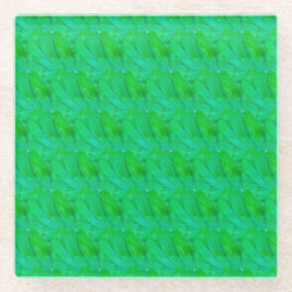 Posavasos De Vidrio Patrón Botánico Abstracto Verde de Trébol Moderno