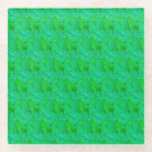 Posavasos De Vidrio Patrón Botánico Abstracto Verde de Trébol Moderno