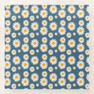 Posavasos De Vidrio Patrón botánico floral de margarita