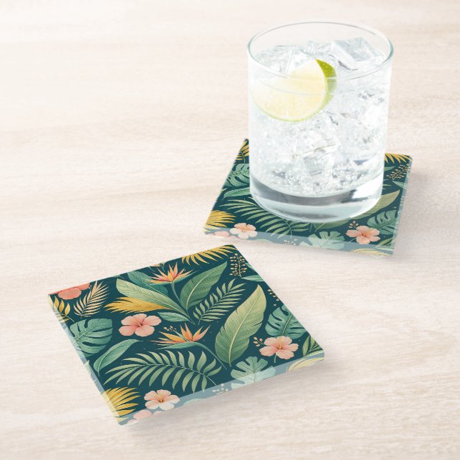 Posavasos De Vidrio Patrón Botánico Minimalista (Angular)