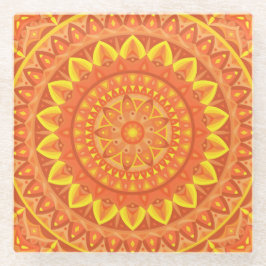Posavasos De Vidrio Patrón cálido boho de mandala naranja Diseño vibra