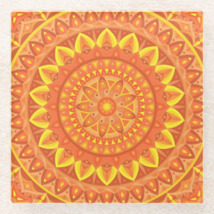 Posavasos De Vidrio Patrón cálido boho de mandala naranja Diseño vibra