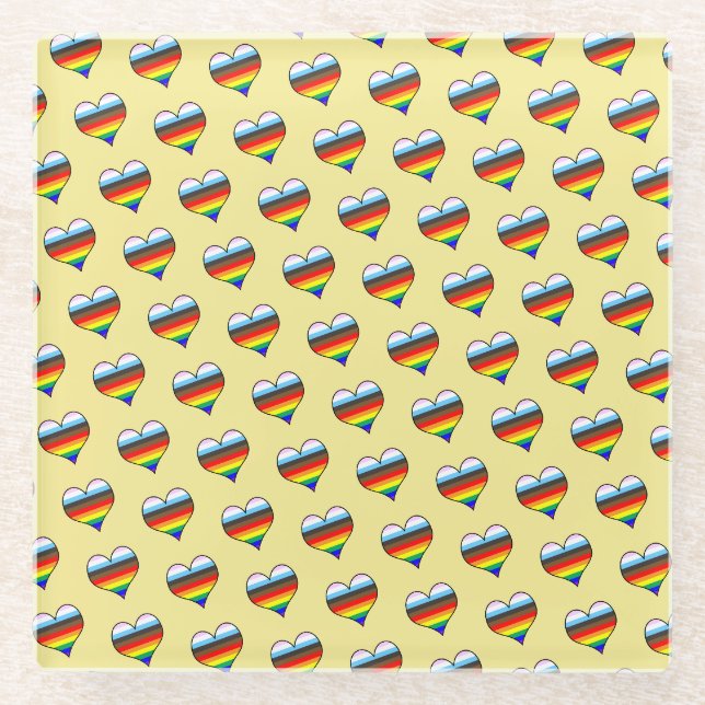 Posavasos De Vidrio Patrón cardíaco arcoiris (Anverso)