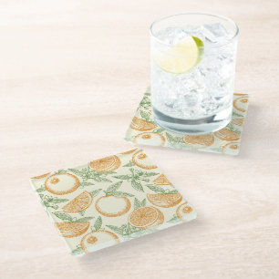 Posavasos De Vidrio Patrón clásico de fruta Naranja