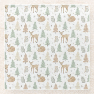 Posavasos De Vidrio Patrón continuo de animales del bosque invernal
