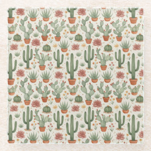 Posavasos De Vidrio Patrón continuo de cactus del desierto suculento