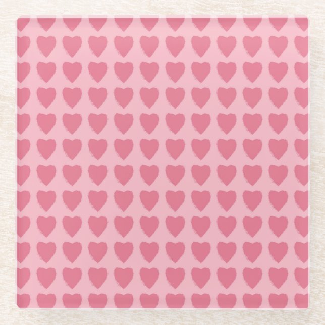 Posavasos De Vidrio Patrón continuo de corazones rosas (Anverso)