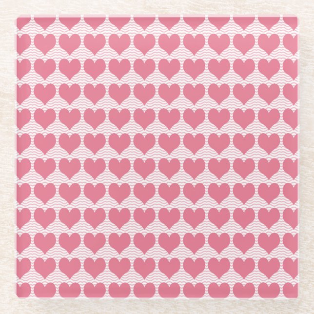 Posavasos De Vidrio Patrón continuo de corazones rosas (Anverso)