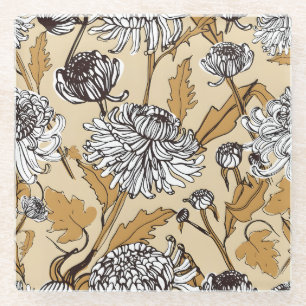 Posavasos De Vidrio Patrón continuo de flores de crisantemo
