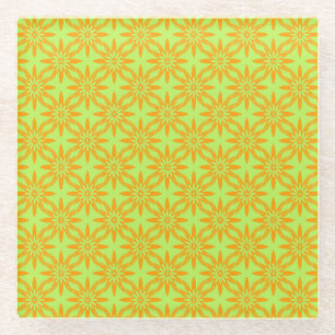 Posavasos De Vidrio Patrón continuo de flores verdes naranjas
