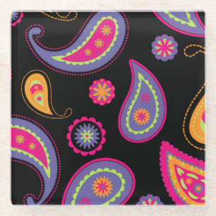 Posavasos De Vidrio Patrón continuo de Paisley colorido