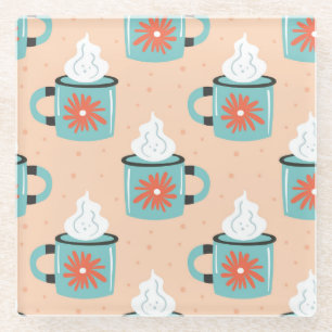 Posavasos De Vidrio Patrón continuo de taza azul claro.