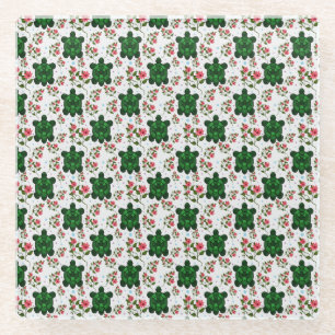 Posavasos De Vidrio Patrón continuo de tortuga linda y floral 