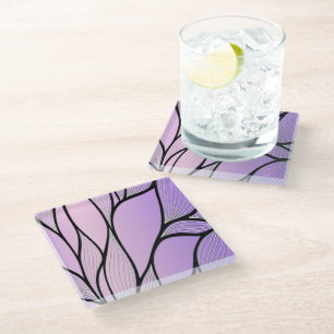 Posavasos De Vidrio Patrón creativo de hojas púrpura perlescente