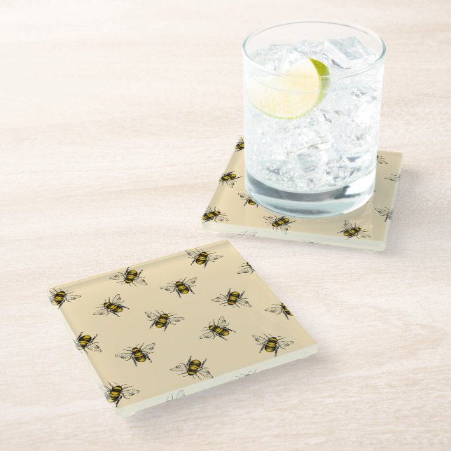 Posavasos De Vidrio Patrón de abejas reina (Angular)