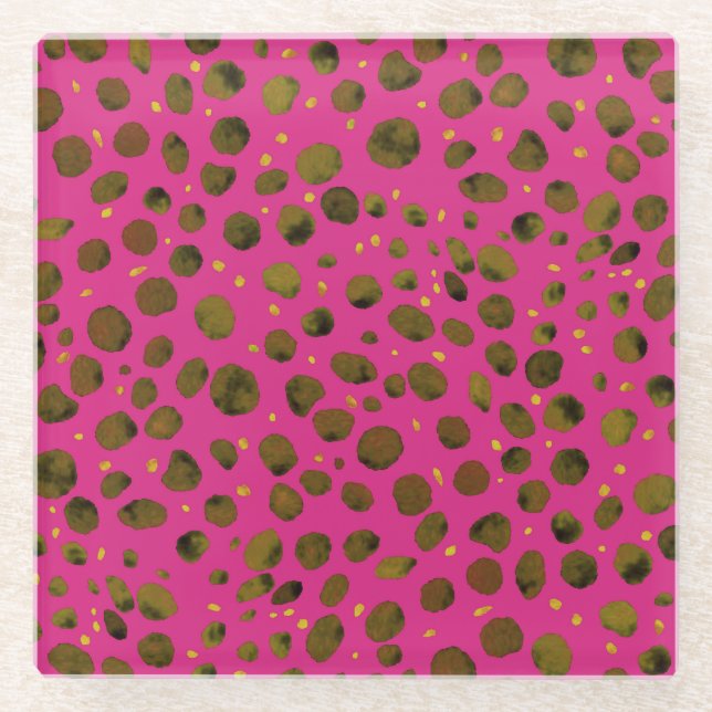 Posavasos De Vidrio Patrón de acuarela con piel abstracta de chita. (Anverso)