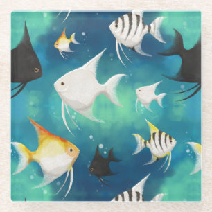 Posavasos De Vidrio Patrón de acuario de peces angulares