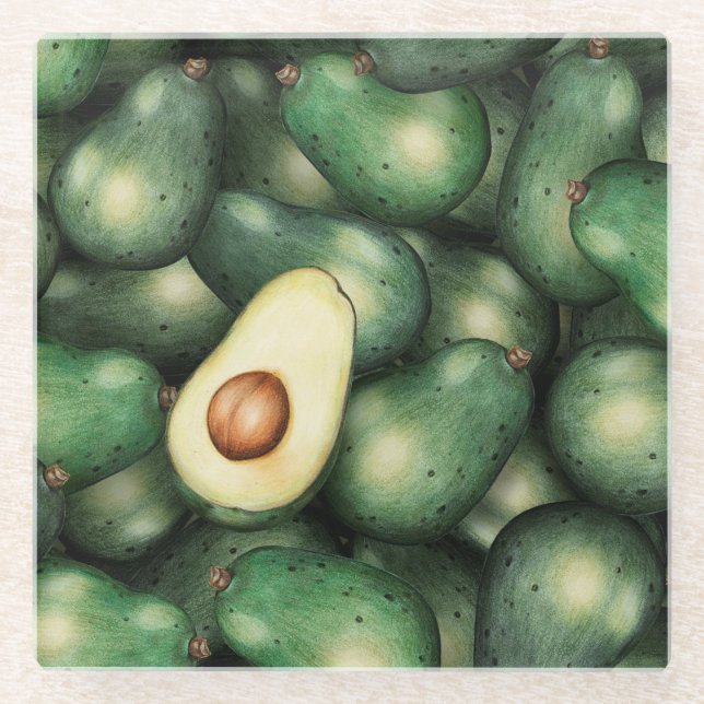 Posavasos De Vidrio Patrón de aguacate (Anverso)