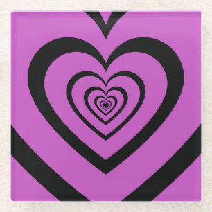 Posavasos De Vidrio Patrón de amor del corazón hipnótico púrpura negro