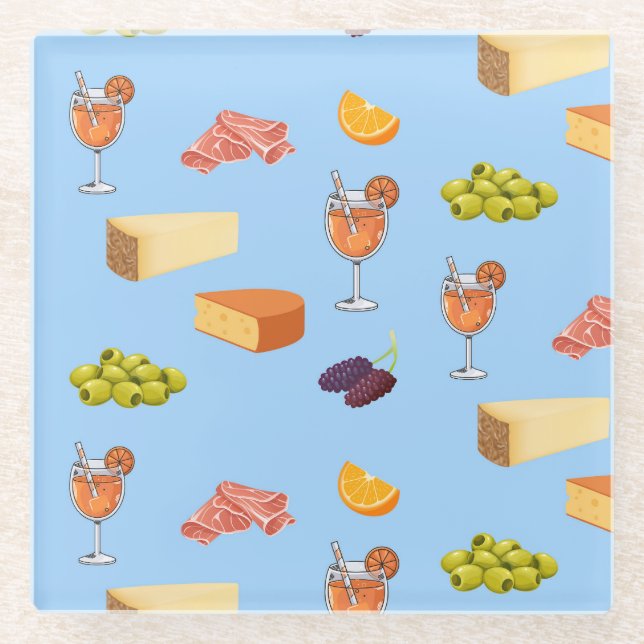 Posavasos De Vidrio Patrón de Aperol y Queso (Anverso)