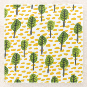 Posavasos De Vidrio Patrón de árbol negro verde Naive