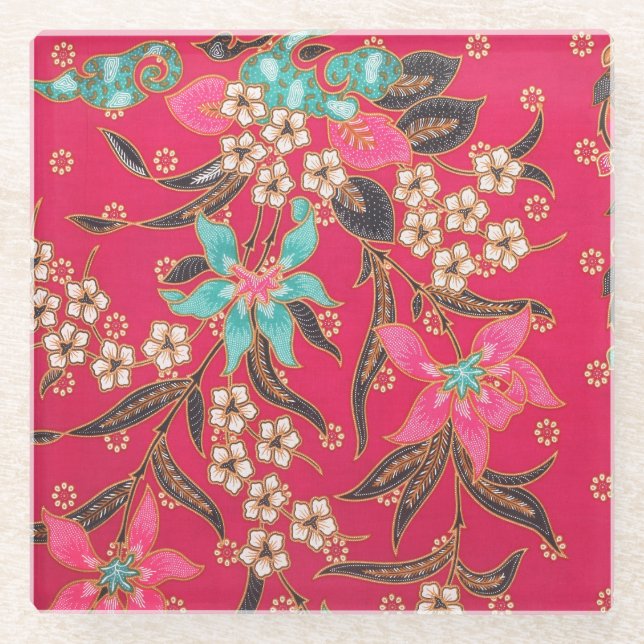 Posavasos De Vidrio Patrón de arte batik indonesio malasio (Anverso)