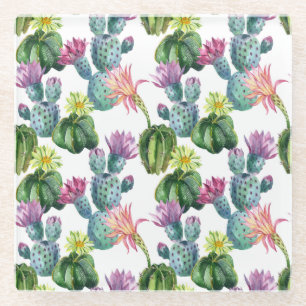 Posavasos De Vidrio Patrón de arte Cacti de color de agua