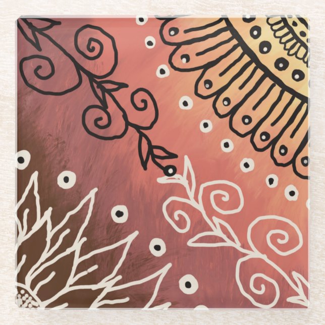 Posavasos De Vidrio Patrón de arte gracioso rojo (Anverso)